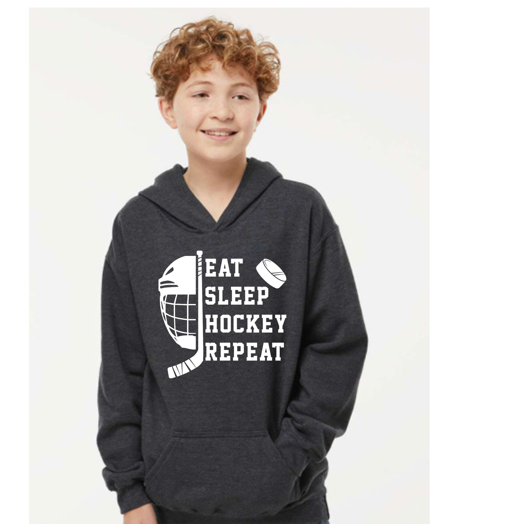 EAT SLEEP HOCKEY REPEAT YOUTH HOODIE