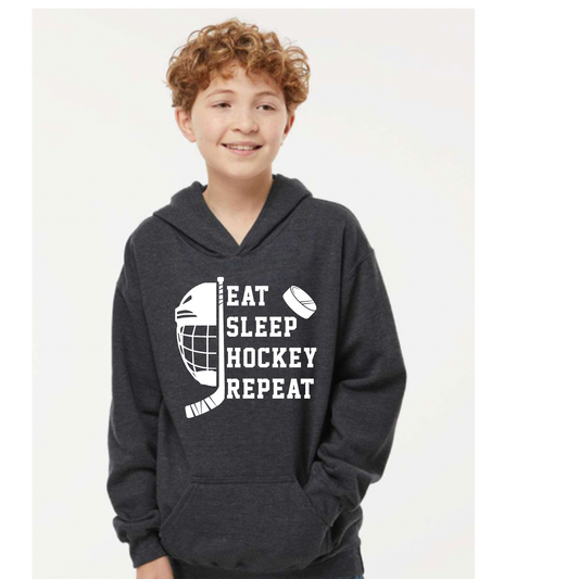 EAT SLEEP HOCKEY REPEAT YOUTH HOODIE