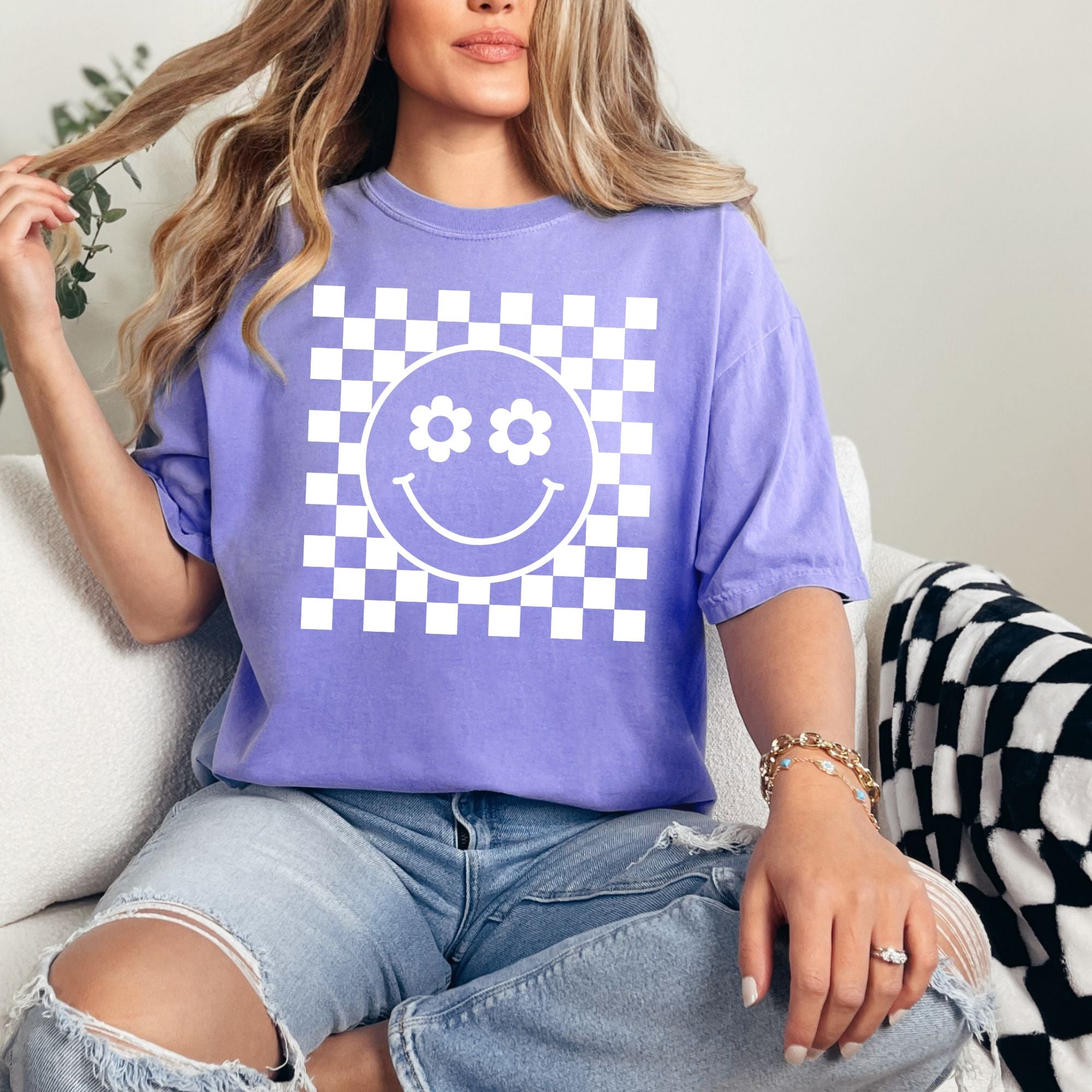CHECKERED FLOWER EYES TEE